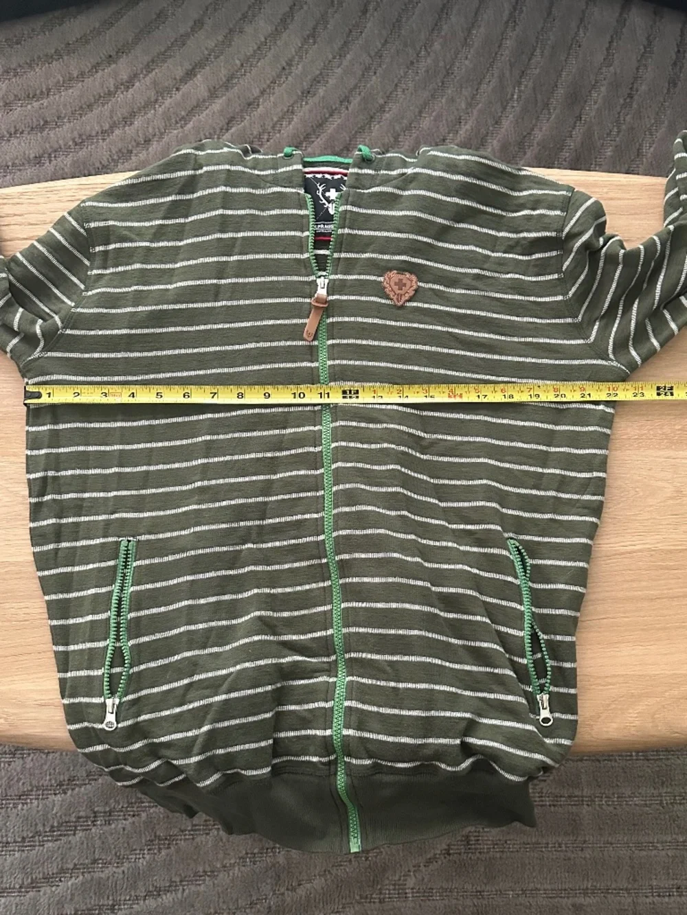 Men's ALPRAUSCH - Olive Green / White Striped Zip Hoody - Size XL - Picture 15 of 16